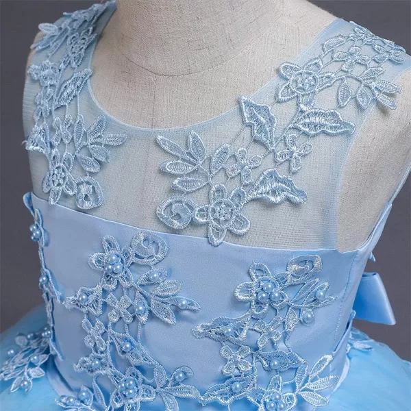 Flower Girl Lace Dress for Kids Wedding Bridesmaid Pageant Party Formal Long Gown Princess Communion Tulle Dresses 312Blue 01