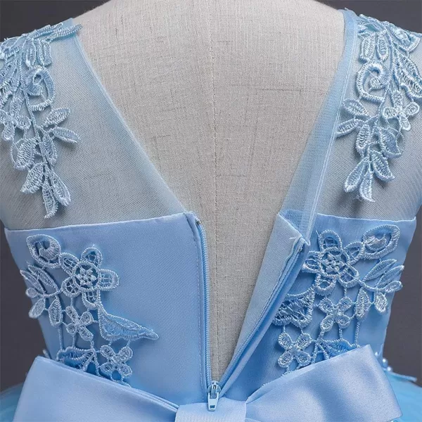 Flower Girl Lace Dress for Kids Wedding Bridesmaid Pageant Party Formal Long Gown Princess Communion Tulle Dresses 312Blue 01