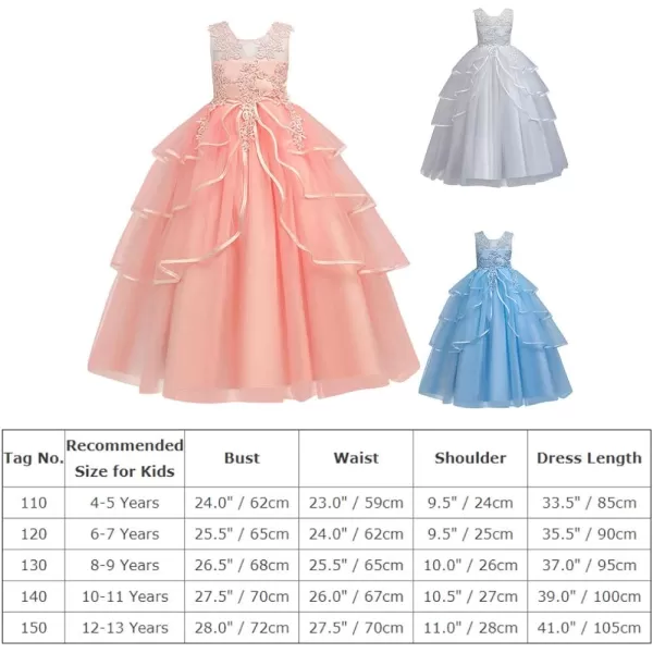 Flower Girl Lace Dress for Kids Wedding Bridesmaid Pageant Party Formal Long Gown Princess Communion Tulle Dresses 312Blue 01