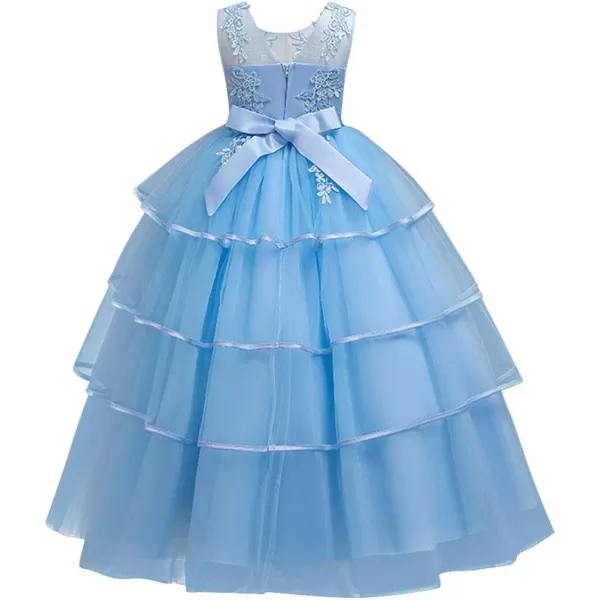 Flower Girl Lace Dress for Kids Wedding Bridesmaid Pageant Party Formal Long Gown Princess Communion Tulle Dresses 312Blue 01