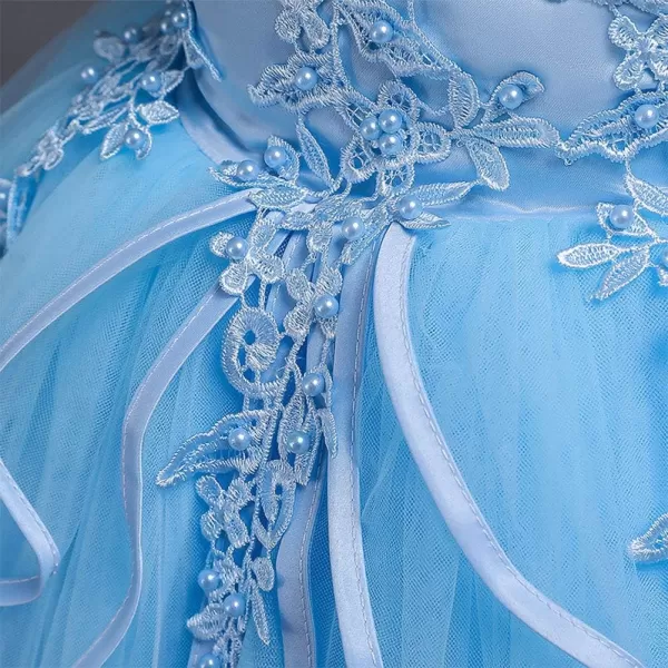 Flower Girl Lace Dress for Kids Wedding Bridesmaid Pageant Party Formal Long Gown Princess Communion Tulle Dresses 312Blue 01