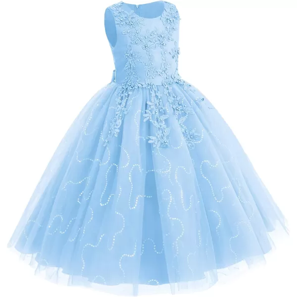 Flower Girl Lace Dress for Kids Wedding Bridesmaid Pageant Party Formal Long Gown Princess Communion Tulle Dresses 312Blue