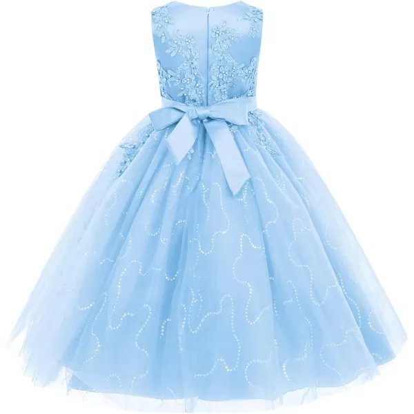 Flower Girl Lace Dress for Kids Wedding Bridesmaid Pageant Party Formal Long Gown Princess Communion Tulle Dresses 312Blue