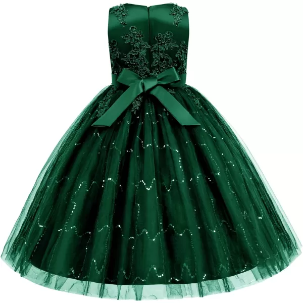 Flower Girl Lace Dress for Kids Wedding Bridesmaid Pageant Party Formal Long Gown Princess Communion Tulle Dresses 312Dark Green