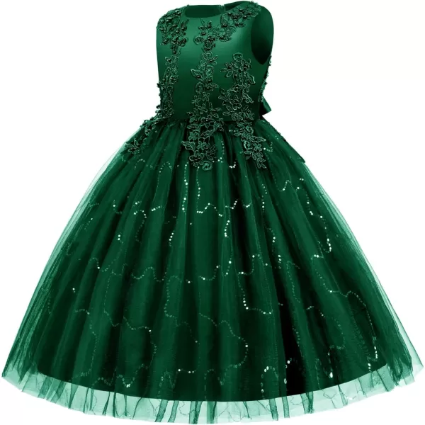 Flower Girl Lace Dress for Kids Wedding Bridesmaid Pageant Party Formal Long Gown Princess Communion Tulle Dresses 312Dark Green