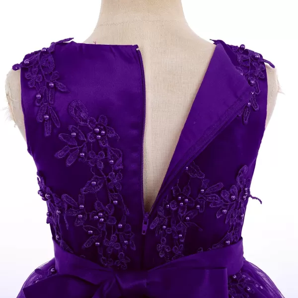 Flower Girl Lace Dress for Kids Wedding Bridesmaid Pageant Party Formal Long Gown Princess Communion Tulle Dresses 312Dark Purple