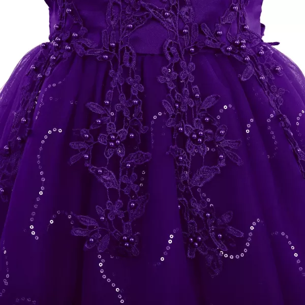 Flower Girl Lace Dress for Kids Wedding Bridesmaid Pageant Party Formal Long Gown Princess Communion Tulle Dresses 312Dark Purple