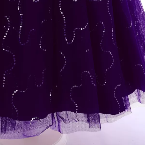 Flower Girl Lace Dress for Kids Wedding Bridesmaid Pageant Party Formal Long Gown Princess Communion Tulle Dresses 312Dark Purple