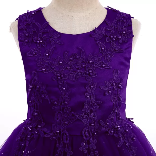 Flower Girl Lace Dress for Kids Wedding Bridesmaid Pageant Party Formal Long Gown Princess Communion Tulle Dresses 312Dark Purple