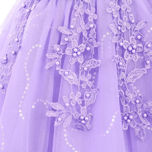 Flower Girl Lace Dress for Kids Wedding Bridesmaid Pageant Party Formal Long Gown Princess Communion Tulle Dresses 312Light Purple