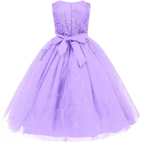 Flower Girl Lace Dress for Kids Wedding Bridesmaid Pageant Party Formal Long Gown Princess Communion Tulle Dresses 312Light Purple