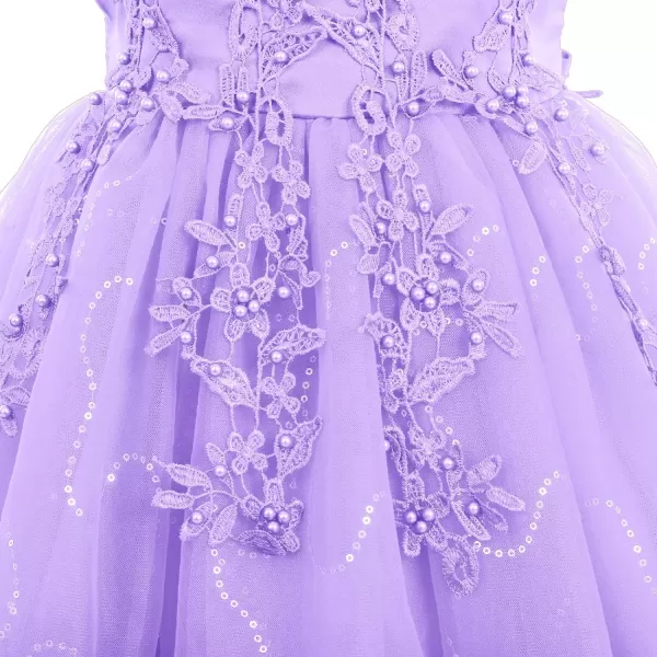 Flower Girl Lace Dress for Kids Wedding Bridesmaid Pageant Party Formal Long Gown Princess Communion Tulle Dresses 312Light Purple