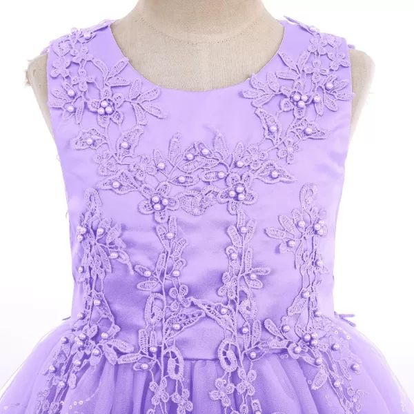 Flower Girl Lace Dress for Kids Wedding Bridesmaid Pageant Party Formal Long Gown Princess Communion Tulle Dresses 312Light Purple