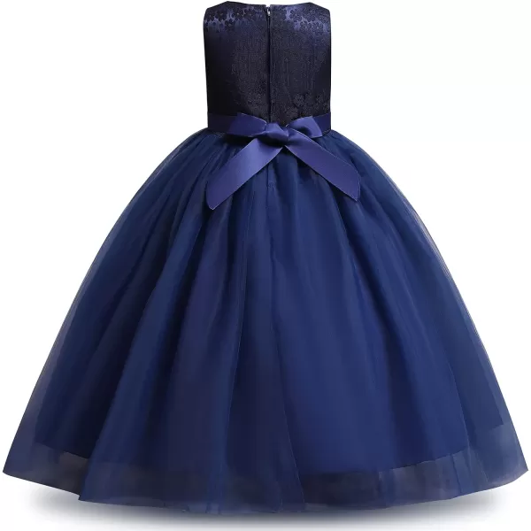 Flower Girl Lace Dress for Kids Wedding Bridesmaid Pageant Party Formal Long Gown Princess Communion Tulle Dresses 312Navy Blue  Flower