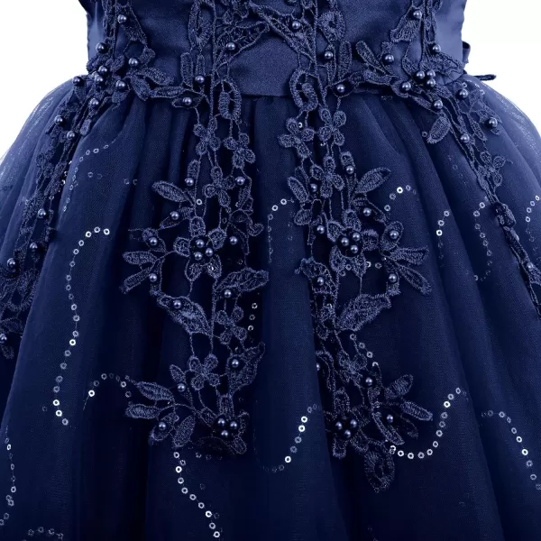 Flower Girl Lace Dress for Kids Wedding Bridesmaid Pageant Party Formal Long Gown Princess Communion Tulle Dresses 312Navy Blue