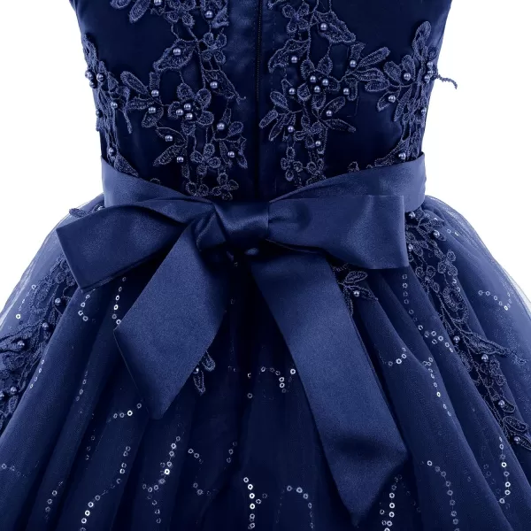 Flower Girl Lace Dress for Kids Wedding Bridesmaid Pageant Party Formal Long Gown Princess Communion Tulle Dresses 312Navy Blue