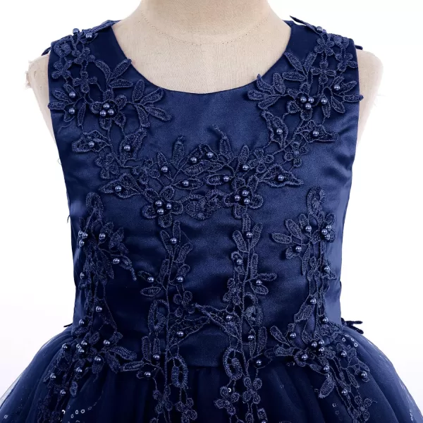 Flower Girl Lace Dress for Kids Wedding Bridesmaid Pageant Party Formal Long Gown Princess Communion Tulle Dresses 312Navy Blue