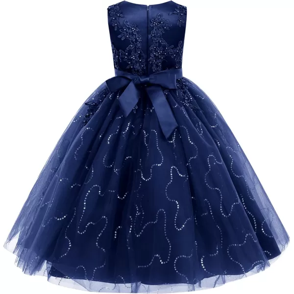 Flower Girl Lace Dress for Kids Wedding Bridesmaid Pageant Party Formal Long Gown Princess Communion Tulle Dresses 312Navy Blue