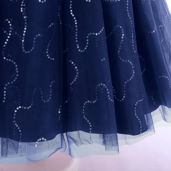 Flower Girl Lace Dress for Kids Wedding Bridesmaid Pageant Party Formal Long Gown Princess Communion Tulle Dresses 312Navy Blue