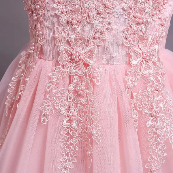 Flower Girl Lace Dress for Kids Wedding Bridesmaid Pageant Party Formal Long Gown Princess Communion Tulle Dresses 312Pink  Flower