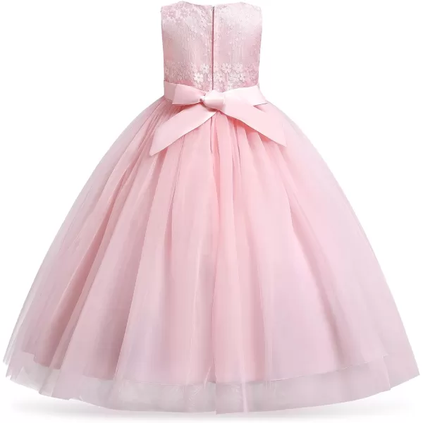 Flower Girl Lace Dress for Kids Wedding Bridesmaid Pageant Party Formal Long Gown Princess Communion Tulle Dresses 312Pink  Flower