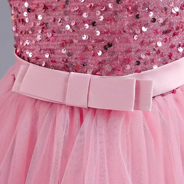 Flower Girl Lace Dress for Kids Wedding Bridesmaid Pageant Party Formal Long Gown Princess Communion Tulle Dresses 312Pink  Ruffle