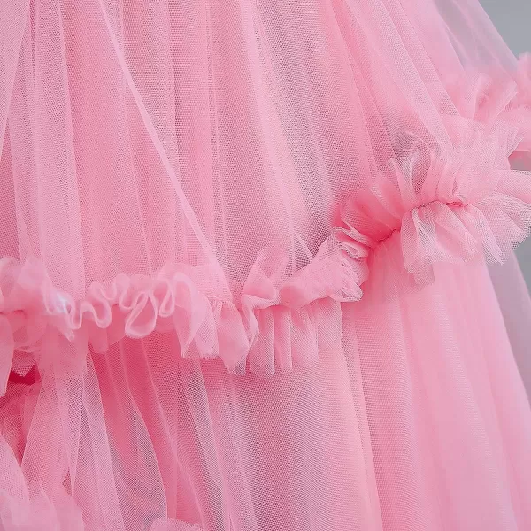 Flower Girl Lace Dress for Kids Wedding Bridesmaid Pageant Party Formal Long Gown Princess Communion Tulle Dresses 312Pink  Ruffle