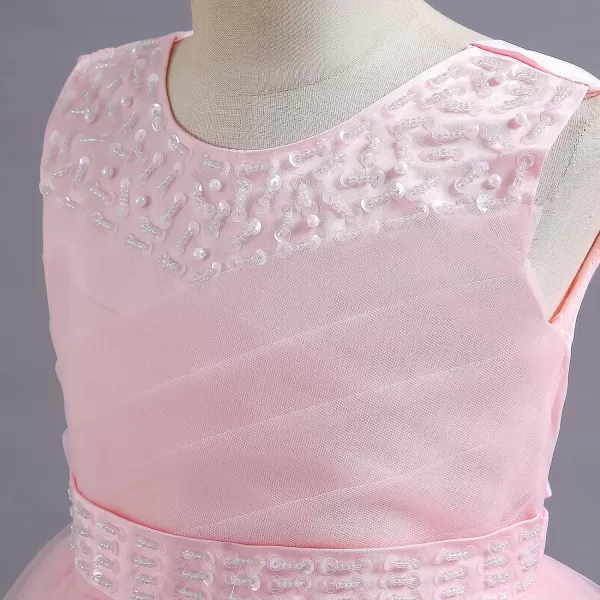 Flower Girl Lace Dress for Kids Wedding Bridesmaid Pageant Party Formal Long Gown Princess Communion Tulle Dresses 312Pink  Sequin Beads