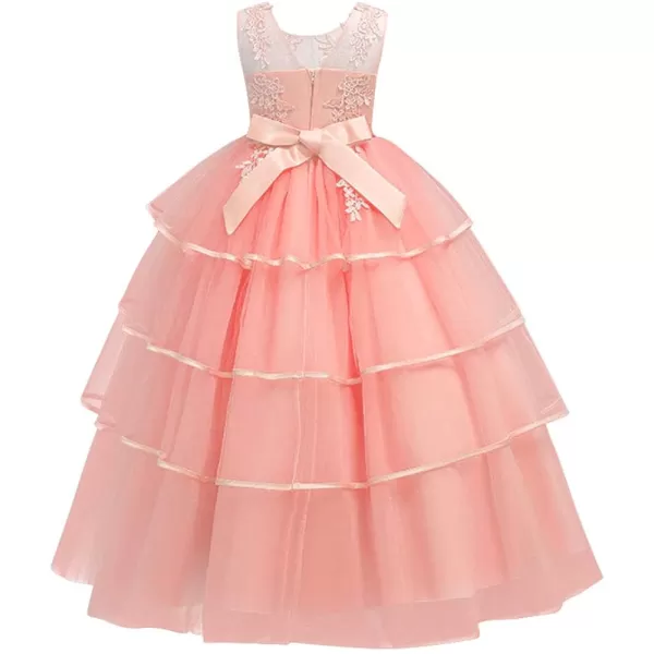 Flower Girl Lace Dress for Kids Wedding Bridesmaid Pageant Party Formal Long Gown Princess Communion Tulle Dresses 312Pink 01