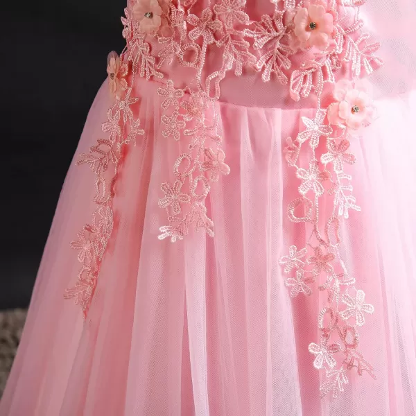 Flower Girl Lace Dress for Kids Wedding Bridesmaid Pageant Party Formal Long Gown Princess Communion Tulle Dresses 312Pink 02