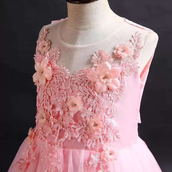 Flower Girl Lace Dress for Kids Wedding Bridesmaid Pageant Party Formal Long Gown Princess Communion Tulle Dresses 312Pink 02