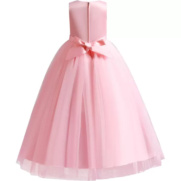 Flower Girl Lace Dress for Kids Wedding Bridesmaid Pageant Party Formal Long Gown Princess Communion Tulle Dresses 312Pink 02