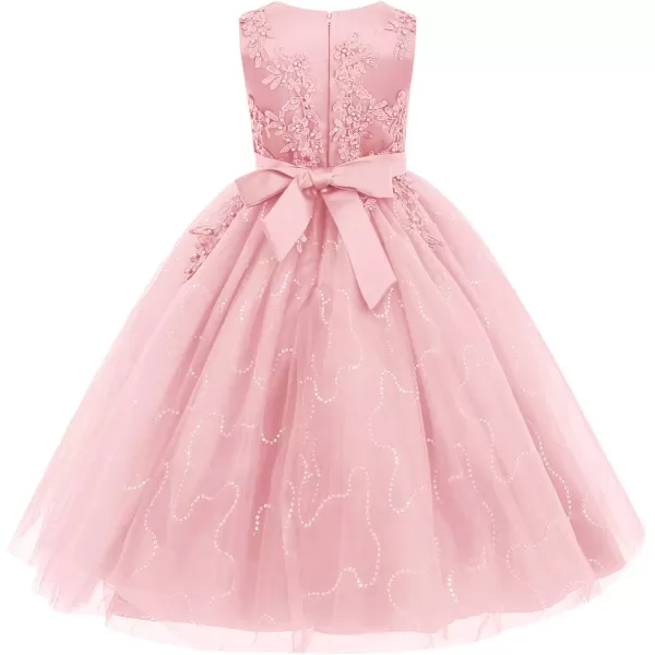 Flower Girl Lace Dress for Kids Wedding Bridesmaid Pageant Party Formal Long Gown Princess Communion Tulle Dresses 312Pink