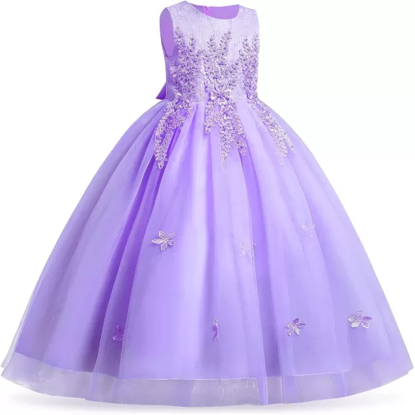 Flower Girl Lace Dress for Kids Wedding Bridesmaid Pageant Party Formal Long Gown Princess Communion Tulle Dresses 312Purple  Flower