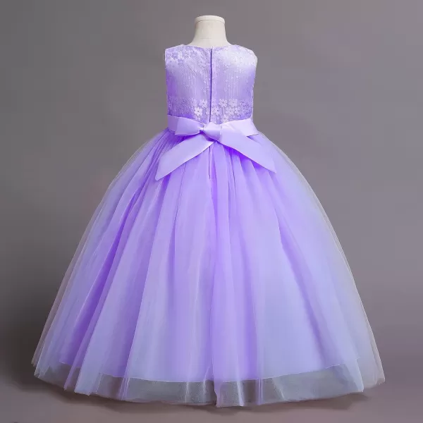 Flower Girl Lace Dress for Kids Wedding Bridesmaid Pageant Party Formal Long Gown Princess Communion Tulle Dresses 312Purple  Flower