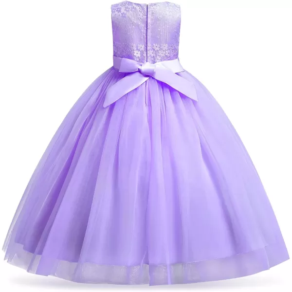 Flower Girl Lace Dress for Kids Wedding Bridesmaid Pageant Party Formal Long Gown Princess Communion Tulle Dresses 312Purple  Flower