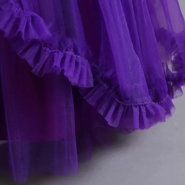 Flower Girl Lace Dress for Kids Wedding Bridesmaid Pageant Party Formal Long Gown Princess Communion Tulle Dresses 312Purple  Ruffle