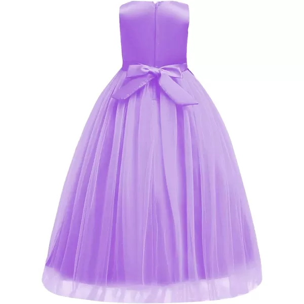 Flower Girl Lace Dress for Kids Wedding Bridesmaid Pageant Party Formal Long Gown Princess Communion Tulle Dresses 312Purple 02