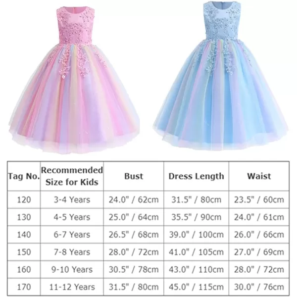 Flower Girl Lace Dress for Kids Wedding Bridesmaid Pageant Party Formal Long Gown Princess Communion Tulle Dresses 312Rainbow Blue