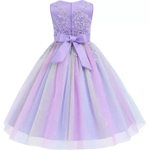 Flower Girl Lace Dress for Kids Wedding Bridesmaid Pageant Party Formal Long Gown Princess Communion Tulle Dresses 312Rainbow Purple