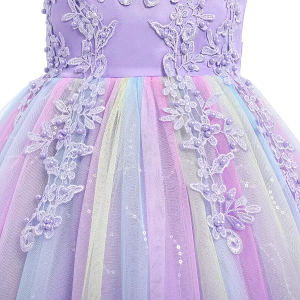 Flower Girl Lace Dress for Kids Wedding Bridesmaid Pageant Party Formal Long Gown Princess Communion Tulle Dresses 312Rainbow Purple