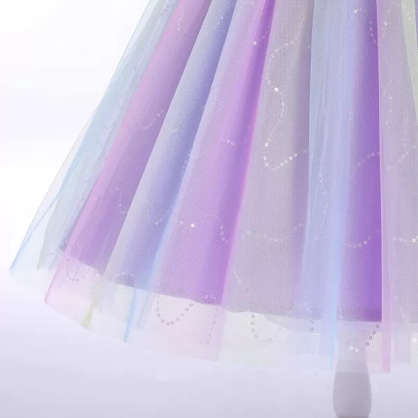 Flower Girl Lace Dress for Kids Wedding Bridesmaid Pageant Party Formal Long Gown Princess Communion Tulle Dresses 312Rainbow Purple