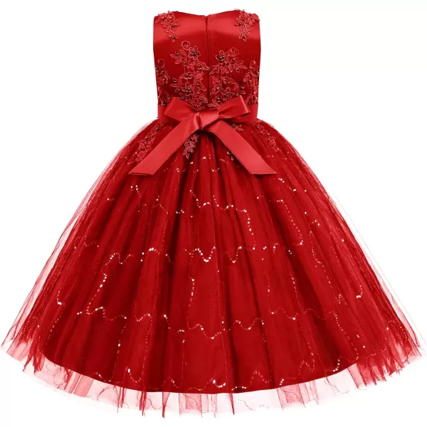 Flower Girl Lace Dress for Kids Wedding Bridesmaid Pageant Party Formal Long Gown Princess Communion Tulle Dresses 312Red