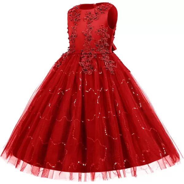 Flower Girl Lace Dress for Kids Wedding Bridesmaid Pageant Party Formal Long Gown Princess Communion Tulle Dresses 312Red