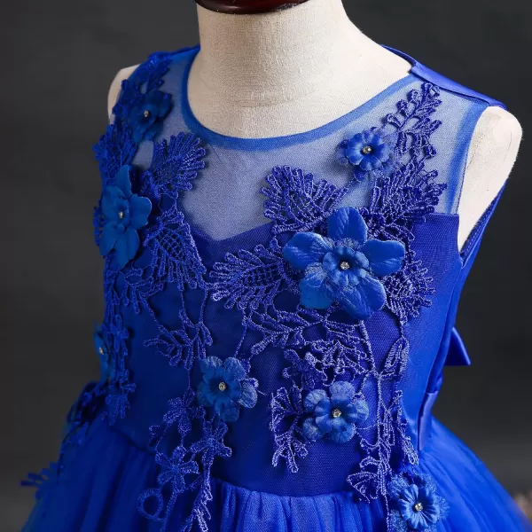 Flower Girl Lace Dress for Kids Wedding Bridesmaid Pageant Party Formal Long Gown Princess Communion Tulle Dresses 312Royal Blue 02