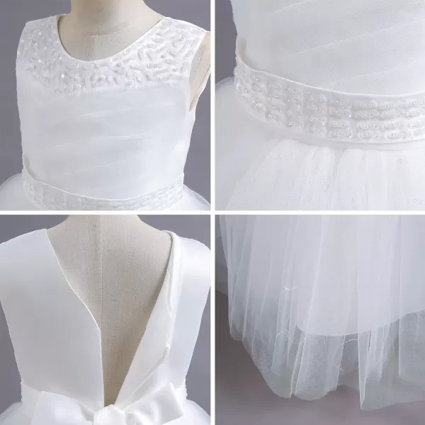 Flower Girl Lace Dress for Kids Wedding Bridesmaid Pageant Party Formal Long Gown Princess Communion Tulle Dresses 312White  Sequin Beads