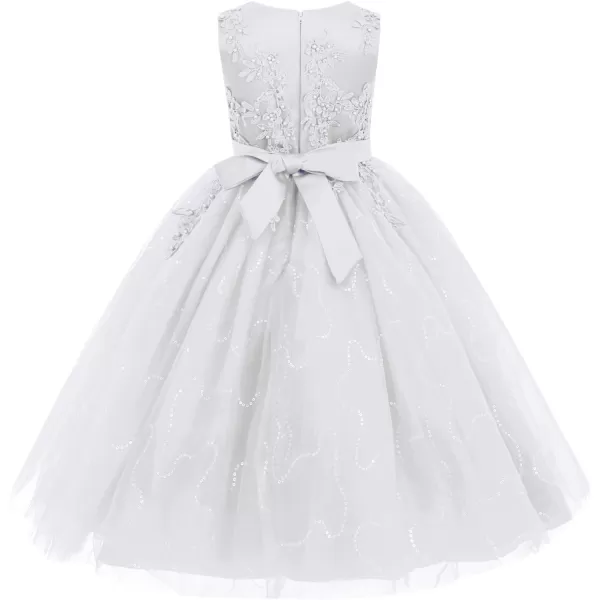 Flower Girl Lace Dress for Kids Wedding Bridesmaid Pageant Party Formal Long Gown Princess Communion Tulle Dresses 312White