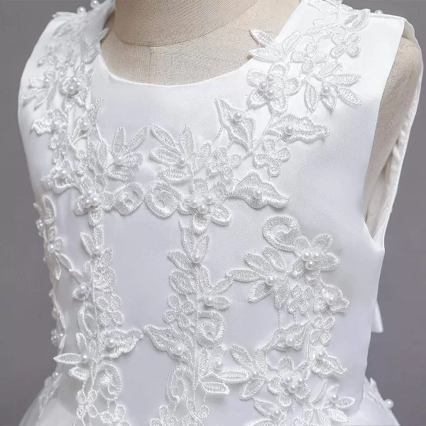 Flower Girl Lace Dress for Kids Wedding Bridesmaid Pageant Party Formal Long Gown Princess Communion Tulle Dresses 312White