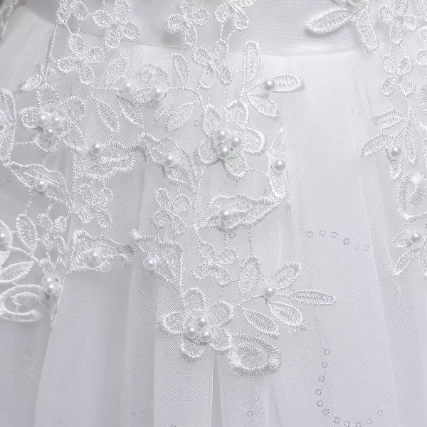 Flower Girl Lace Dress for Kids Wedding Bridesmaid Pageant Party Formal Long Gown Princess Communion Tulle Dresses 312White