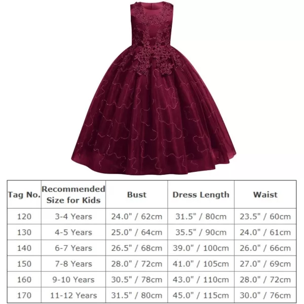Flower Girl Lace Dress for Kids Wedding Bridesmaid Pageant Party Formal Long Gown Princess Communion Tulle Dresses 312Wine Red